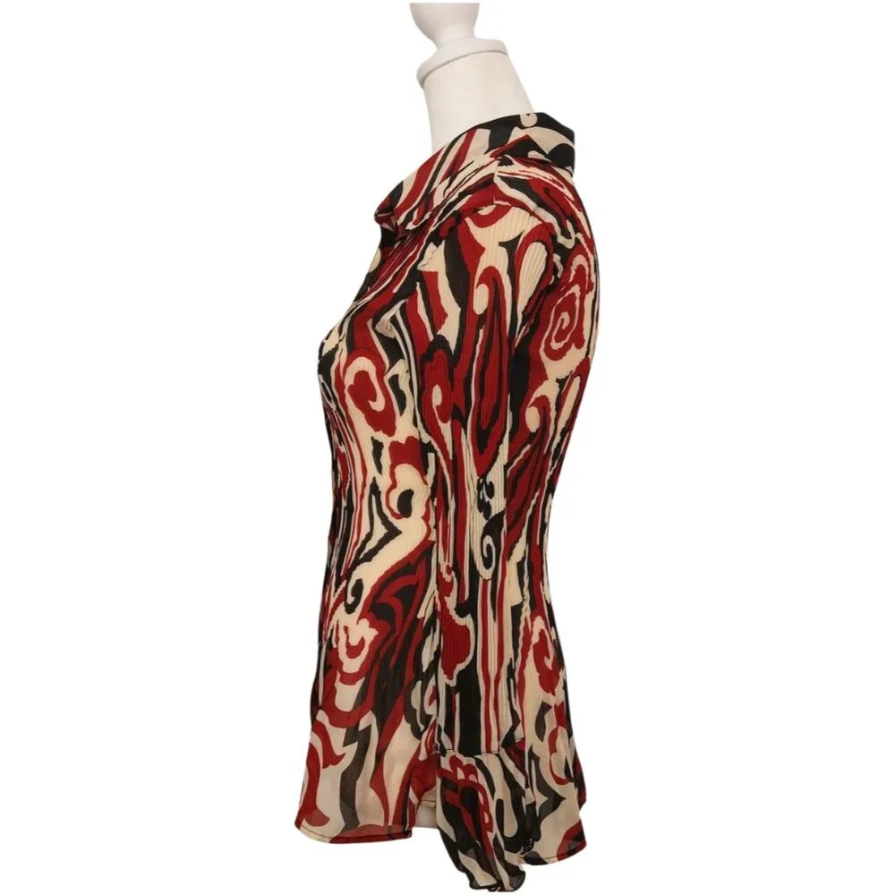 Vintage Y2K 90s Sere Nade Abstract Red Design Long Sleeve Plisse Blouse Medium - Picture 3 of 6
